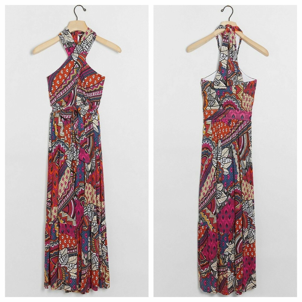 NEW Anthropologie Maeve Cynthia Printed Halter Maxi Dress Size XL Retail $148
